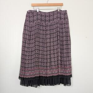Vintage Laura Ashley Silk Midi Skirt 18W Pink Black Whimsigoth Ruffle Floral